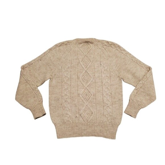 VTG Glen Carron Men XS Cable Knit Sweater Beige C-Neck 100% Wool Tonga - Picture 4 of 5